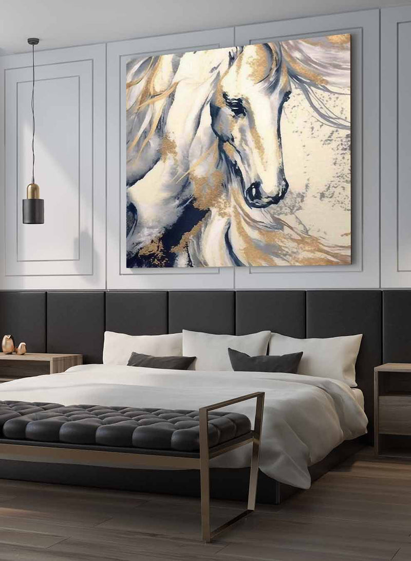 Square Canvas Wall Art Stretched Over Wooden Frame with Gold Floating Frame and Horse Oil Painting9