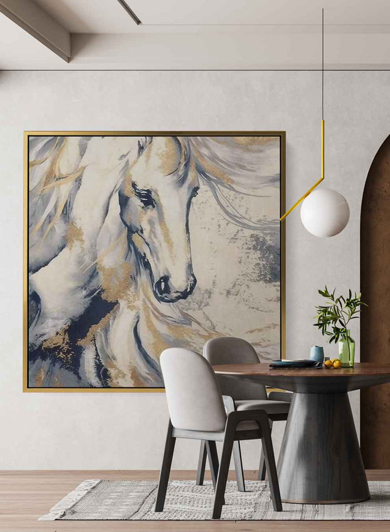 Square Canvas Wall Art Stretched Over Wooden Frame with Gold Floating Frame and Horse Oil Painting9