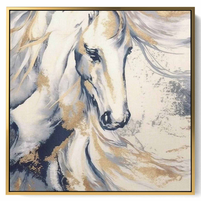 Square Canvas Wall Art Stretched Over Wooden Frame with Gold Floating Frame and Horse Oil Painting9