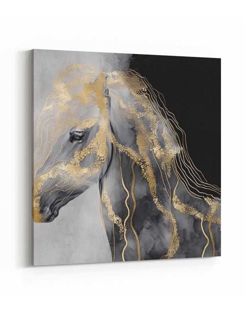 Square Canvas Wall Art Stretched Over Wooden Frame with Gold Floating Frame and Horse Oil Painting10