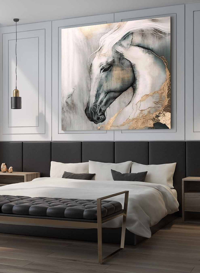 Square Canvas Wall Art Stretched Over Wooden Frame with Gold Floating Frame and Horse Oil Painting11