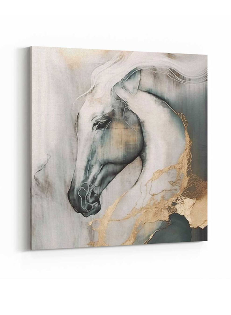 Square Canvas Wall Art Stretched Over Wooden Frame with Gold Floating Frame and Horse Oil Painting11