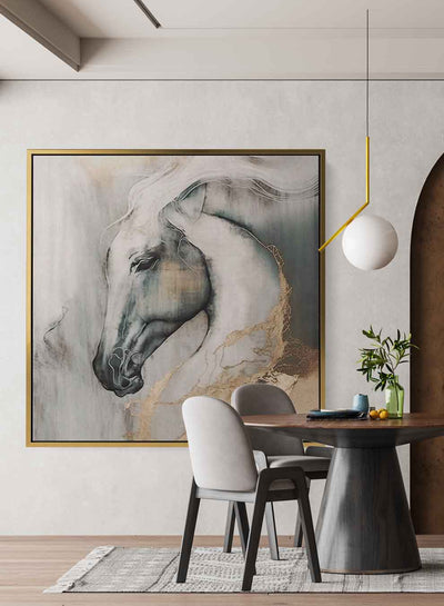 Square Canvas Wall Art Stretched Over Wooden Frame with Gold Floating Frame and Horse Oil Painting11