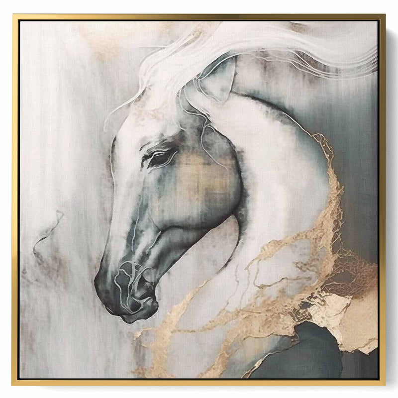 Square Canvas Wall Art Stretched Over Wooden Frame with Gold Floating Frame and Horse Oil Painting11