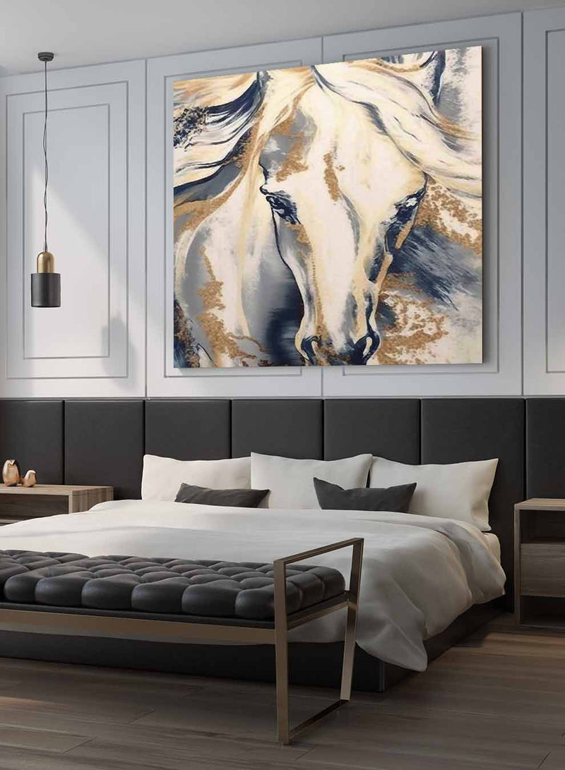 Square Canvas Wall Art Stretched Over Wooden Frame with Gold Floating Frame and Horse Oil Painting12