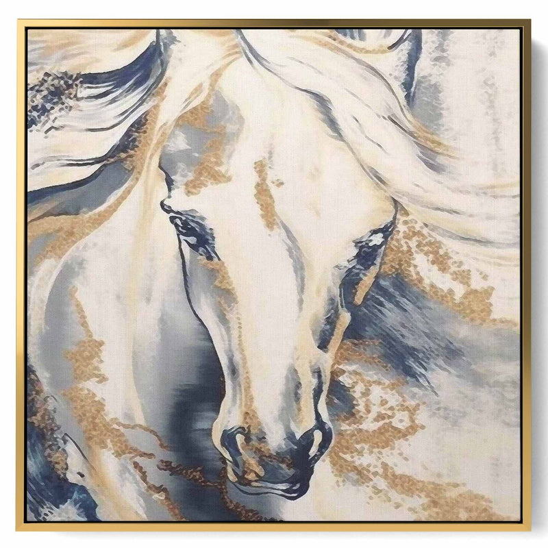 Square Canvas Wall Art Stretched Over Wooden Frame with Gold Floating Frame and Horse Oil Painting12