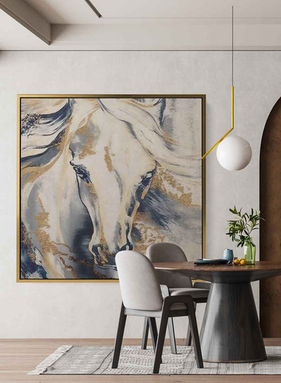 Square Canvas Wall Art Stretched Over Wooden Frame with Gold Floating Frame and Horse Oil Painting12