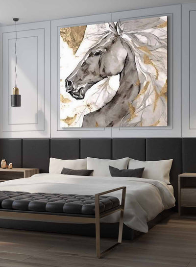 Square Canvas Wall Art Stretched Over Wooden Frame with Gold Floating Frame and Horse Oil Painting13