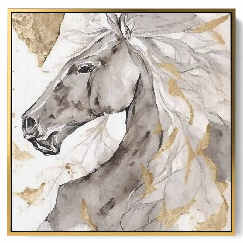 Square Canvas Wall Art Stretched Over Wooden Frame with Gold Floating Frame and Horse Oil Painting13