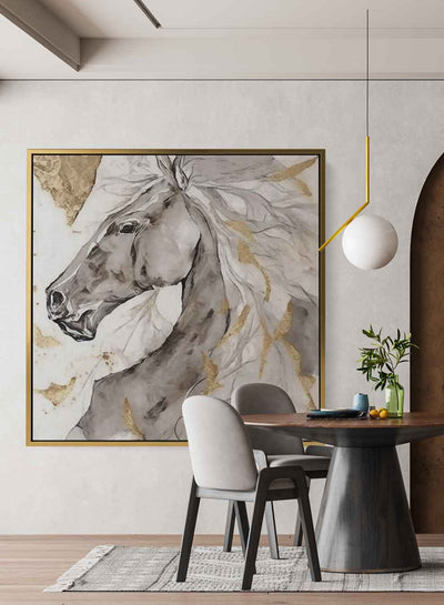 Square Canvas Wall Art Stretched Over Wooden Frame with Gold Floating Frame and Horse Oil Painting13