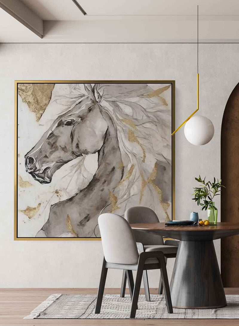 Square Canvas Wall Art Stretched Over Wooden Frame with Gold Floating Frame and Horse Oil Painting13