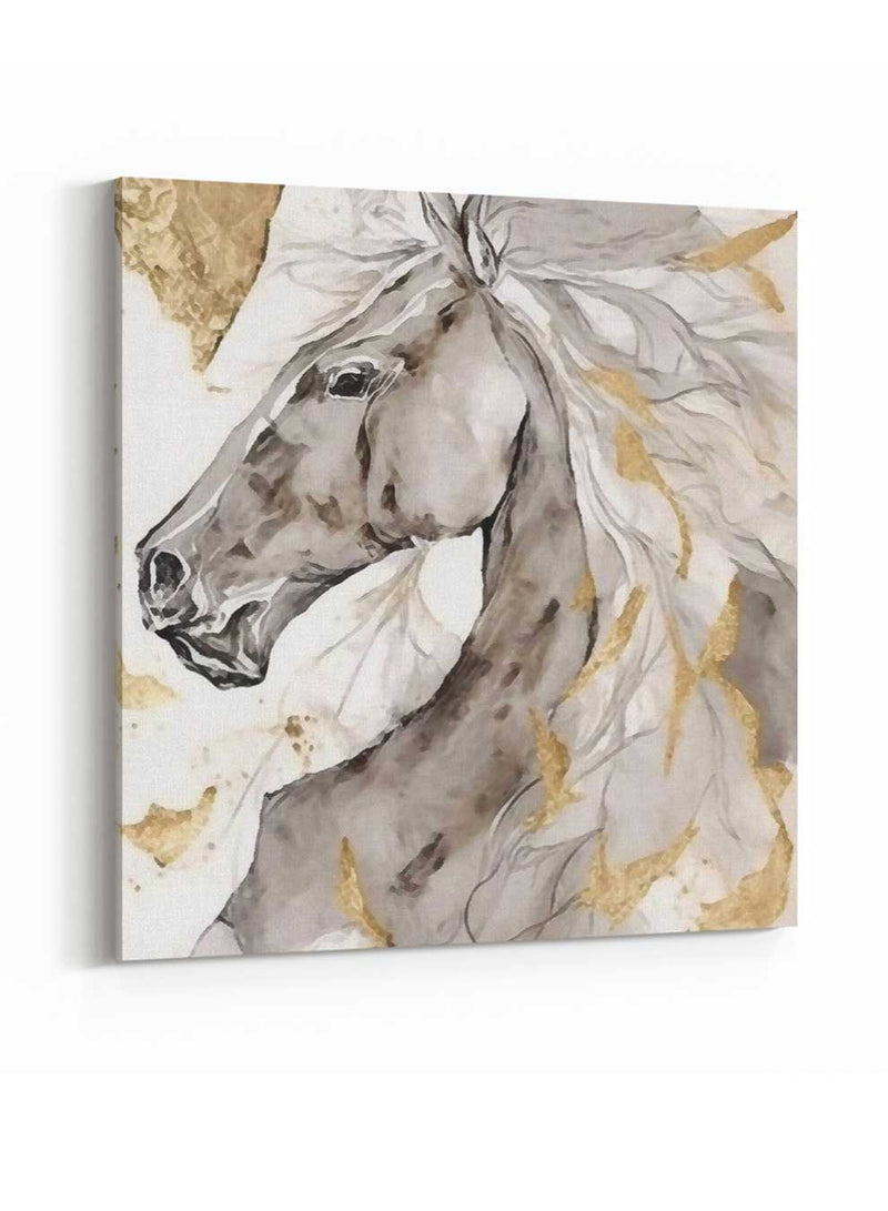 Square Canvas Wall Art Stretched Over Wooden Frame with Gold Floating Frame and Horse Oil Painting13