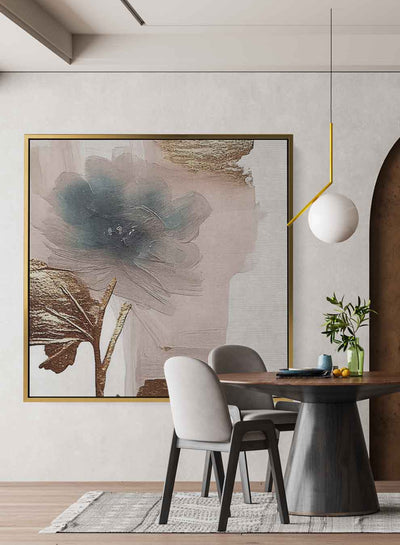 Square Canvas Wall Art Stretched Over Wooden Frame with Gold Floating Frame and Oil Painting14