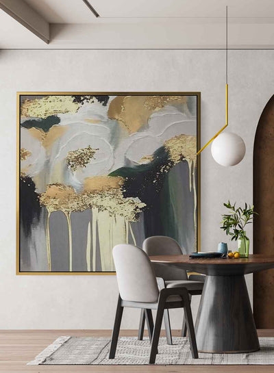 Square Canvas Wall Art Stretched Over Wooden Frame with Gold Floating Frame and Oil Painting 15