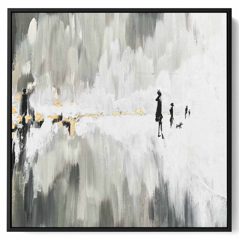 Square Canvas Wall Art Stretched Over Wooden Frame with Black Floating Frame and Oil Painting18