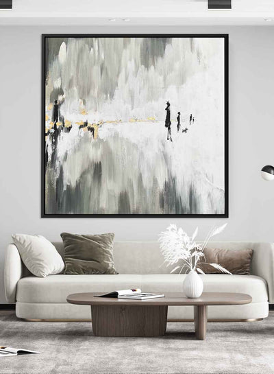 Square Canvas Wall Art Stretched Over Wooden Frame with Black Floating Frame and Oil Painting18