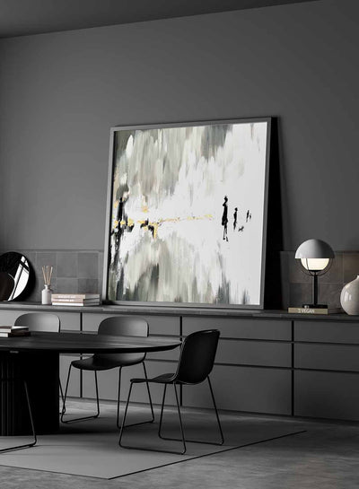 Square Canvas Wall Art Stretched Over Wooden Frame with Black Floating Frame and Oil Painting18