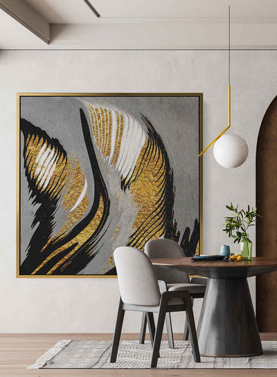 Square Canvas Wall Art Stretched Over Wooden Frame with Gold Floating Frame and Swan Wings Painting19