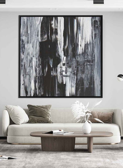 Square Canvas Wall Art Stretched Over Wooden Frame with Black Floating Frame and Abstract Art Painting20