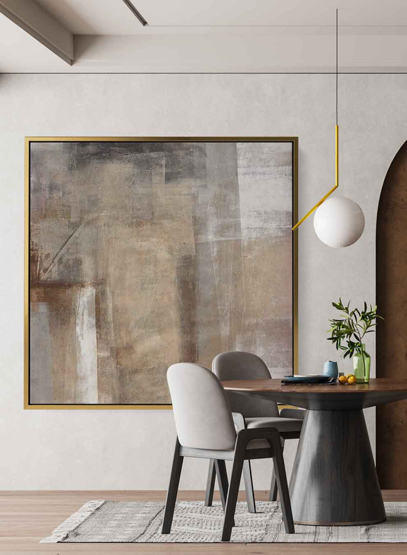 Square Canvas Wall Art Stretched Over Wooden Frame with Gold Floating Frame and Abstract Art Painting21