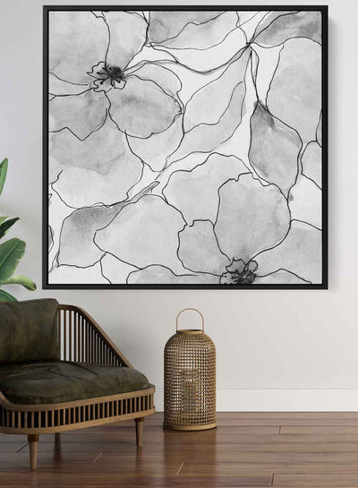 Square Canvas Wall Art Stretched Over Wooden Frame with Black Floating Frame and Flower Art Painting22