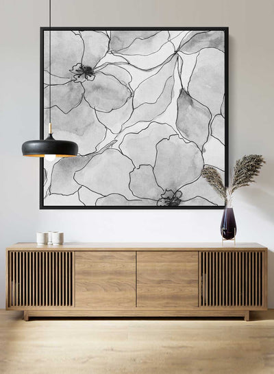 Square Canvas Wall Art Stretched Over Wooden Frame with Black Floating Frame and Flower Art Painting22