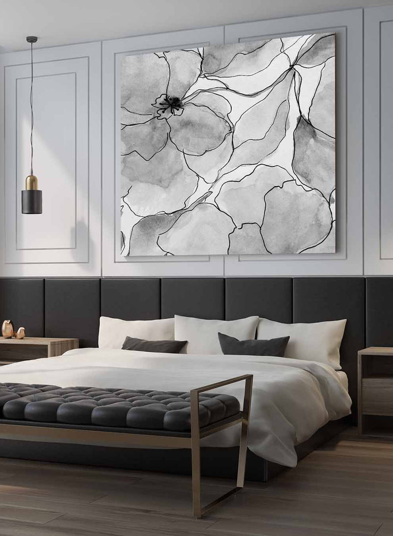 Square Canvas Wall Art Stretched Over Wooden Frame with Black Floating Frame and Flower Art Painting22