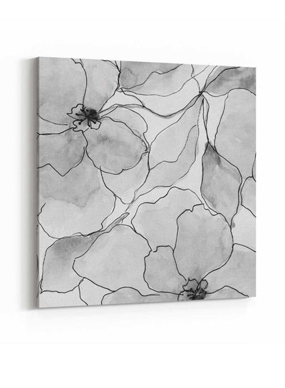 Square Canvas Wall Art Stretched Over Wooden Frame with Black Floating Frame and Flower Art Painting22