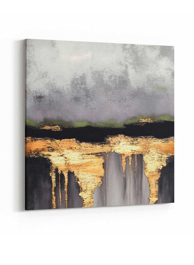 Square Canvas Wall Art Stretched Over Wooden Frame with Gold Floating Frame and Abstract Art Painting23