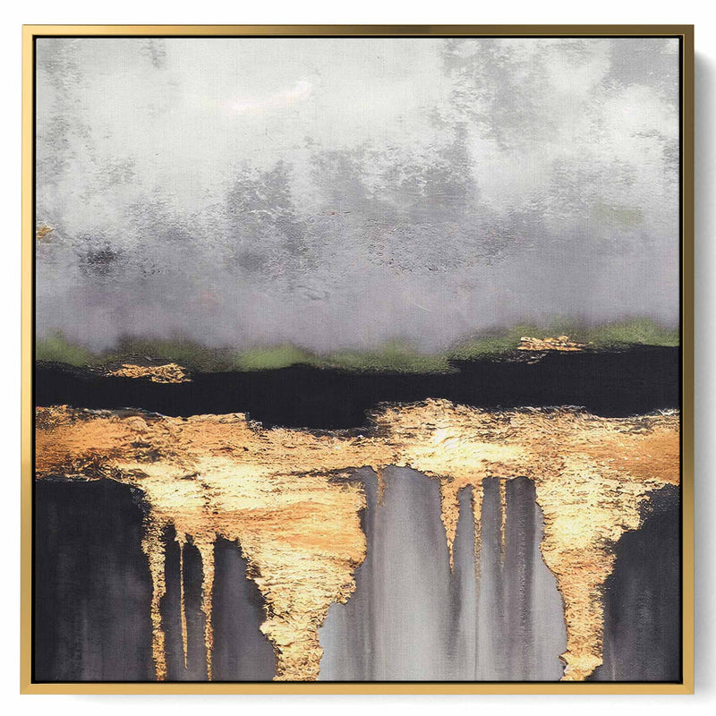 Square Canvas Wall Art Stretched Over Wooden Frame with Gold Floating Frame and Abstract Art Painting23