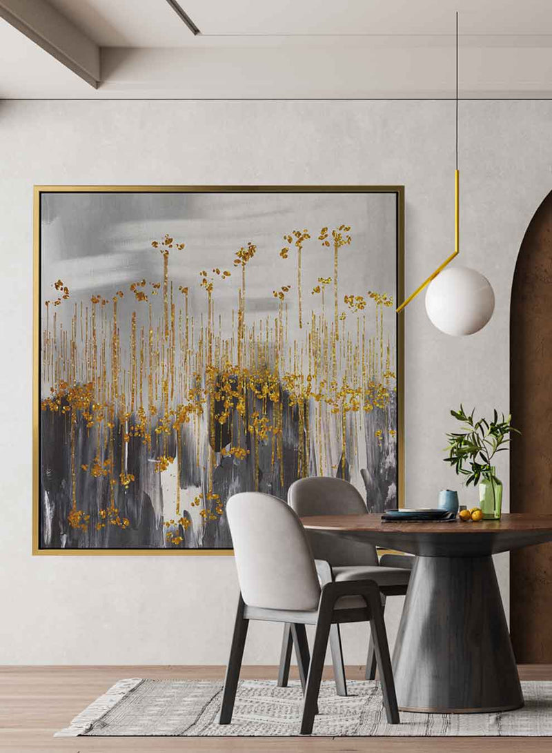 Square Canvas Wall Art Stretched Over Wooden Frame with Gold Floating Frame and Abstract Art Painting24