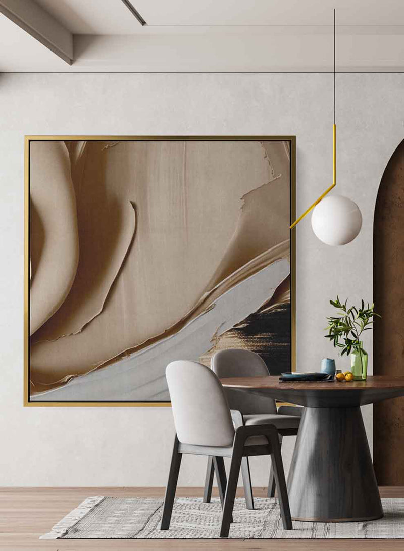 Square Canvas Wall Art Stretched Over Wooden Frame with Gold Floating Frame and Oil Painting25