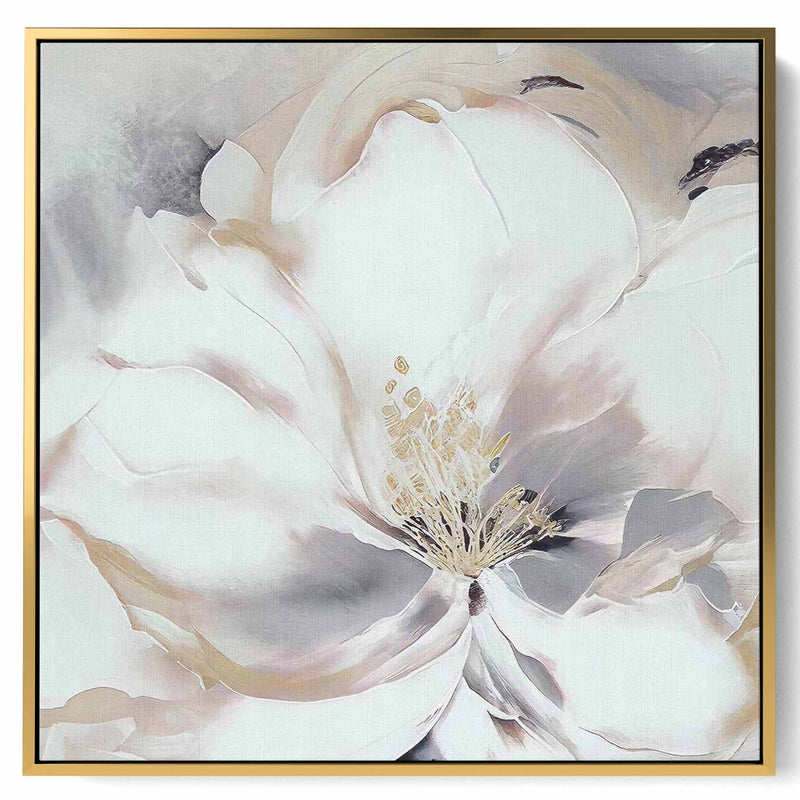 Square Canvas Wall Art Stretched Over Wooden Frame with Gold Floating Frame and Luxury Flower Art Painting27