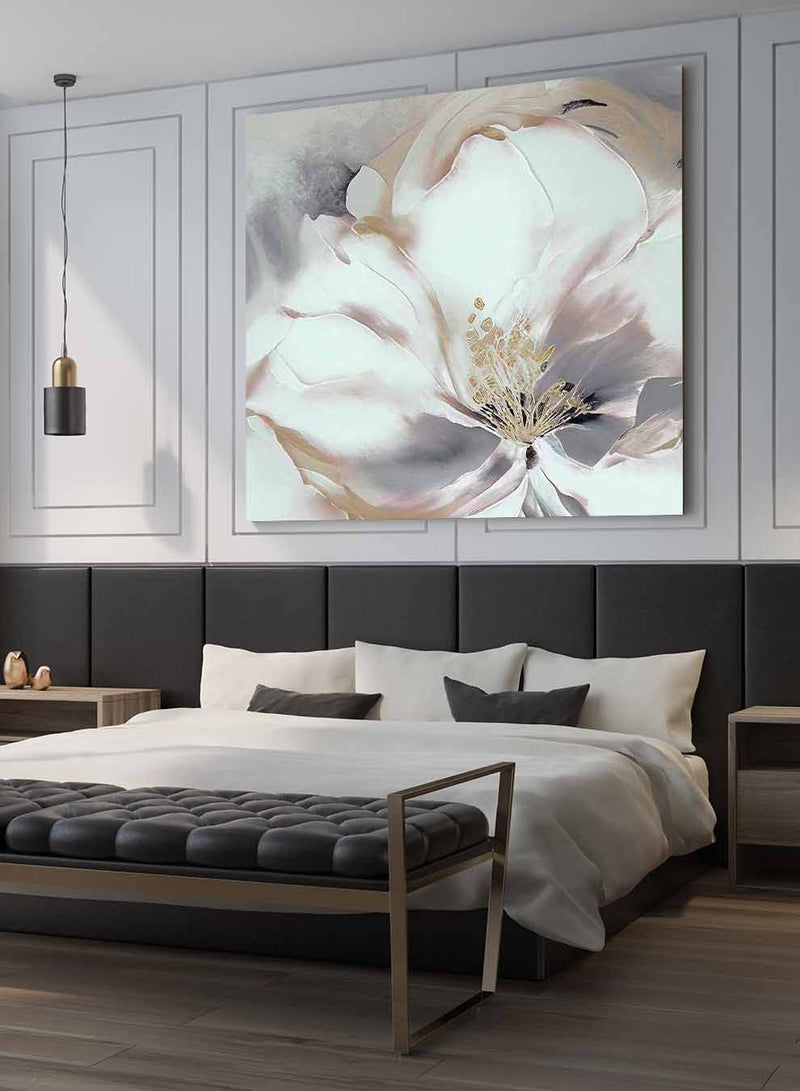 Square Canvas Wall Art Stretched Over Wooden Frame with Gold Floating Frame and Luxury Flower Art Painting27