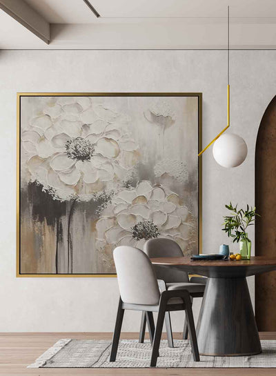 Square Canvas Wall Art Stretched Over Wooden Frame with Gold Floating Frame and Luxury Flower Art Painting28