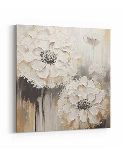 Square Canvas Wall Art Stretched Over Wooden Frame with Gold Floating Frame and Luxury Flower Art Painting28