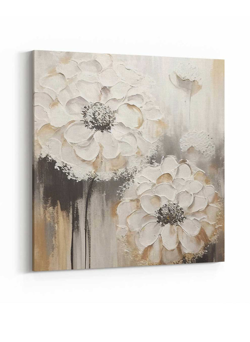 Square Canvas Wall Art Stretched Over Wooden Frame with Gold Floating Frame and Luxury Flower Art Painting28