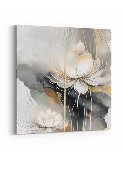 Square Canvas Wall Art Stretched Over Wooden Frame with Gold Floating Frame and Luxury Flowers Art Painting29