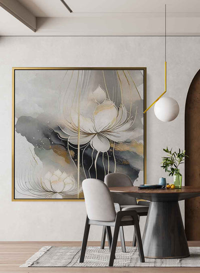 Square Canvas Wall Art Stretched Over Wooden Frame with Gold Floating Frame and Luxury Flowers Art Painting29