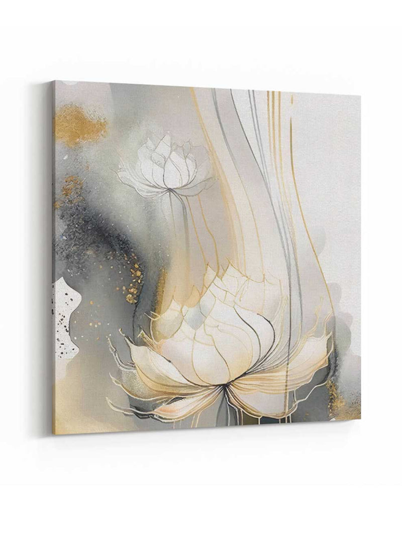 Square Canvas Wall Art Stretched Over Wooden Frame with Gold Floating Frame and Luxury Flowers Art Painting30