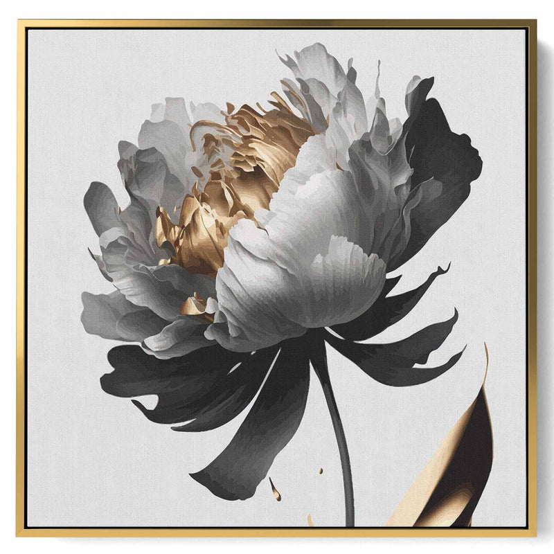 Square Canvas Wall Art Stretched Over Wooden Frame with Gold Floating Frame and Luxury Flower Art Painting31