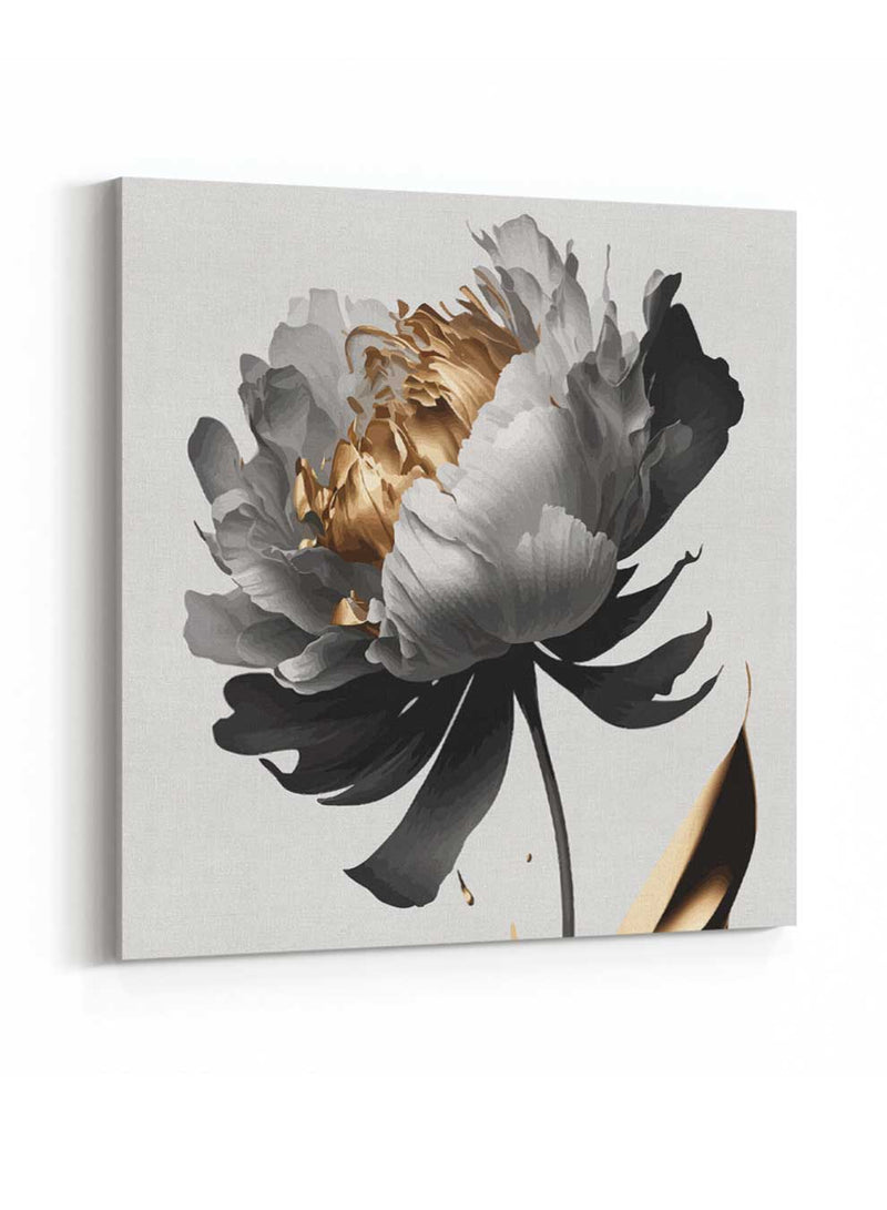 Square Canvas Wall Art Stretched Over Wooden Frame with Gold Floating Frame and Luxury Flower Art Painting31