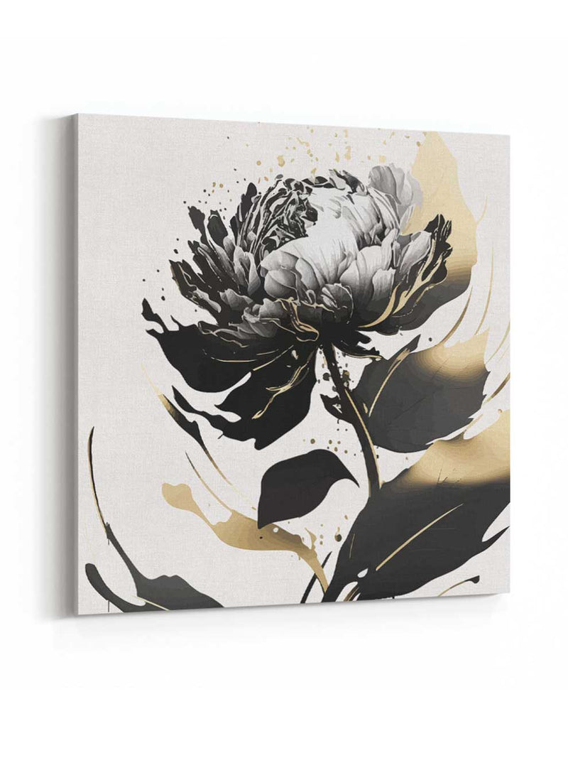 Square Canvas Wall Art Stretched Over Wooden Frame with Gold Floating Frame and Luxury Flower Art Painting32