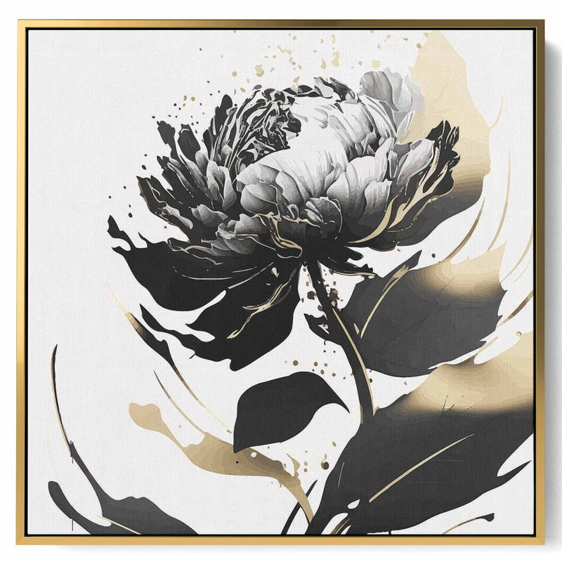 Square Canvas Wall Art Stretched Over Wooden Frame with Gold Floating Frame and Luxury Flower Art Painting32