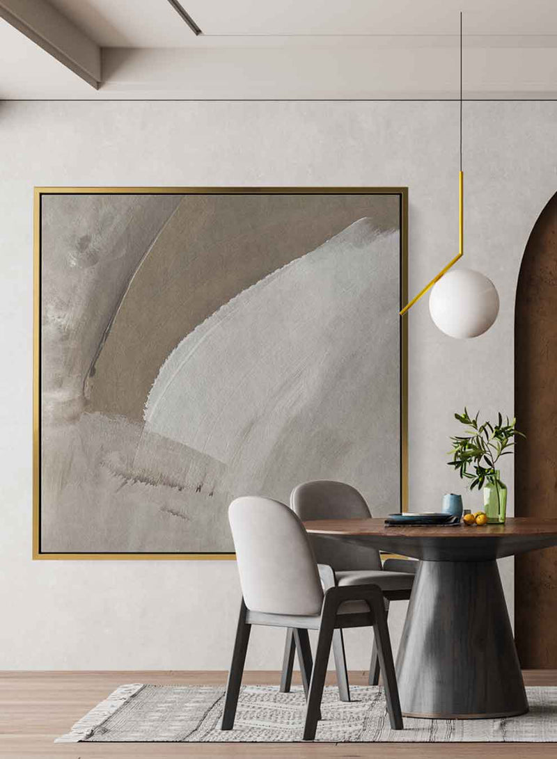 Square Canvas Wall Art Stretched Over Wooden Frame with Gold Floating Frame and Modern Abstract Painting34