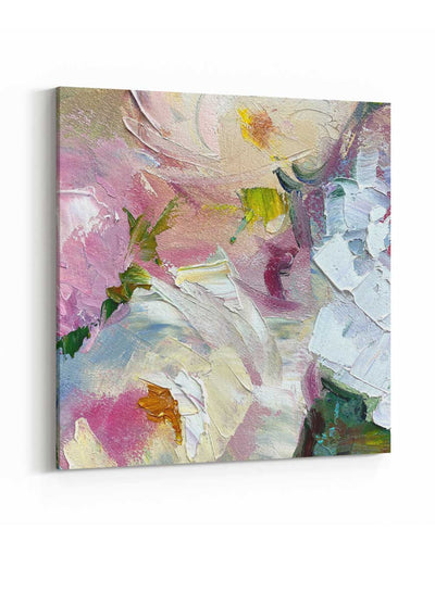 Square Canvas Wall Art Stretched Over Wooden Frame with Gold Floating Frame and Flower Oil Painting35