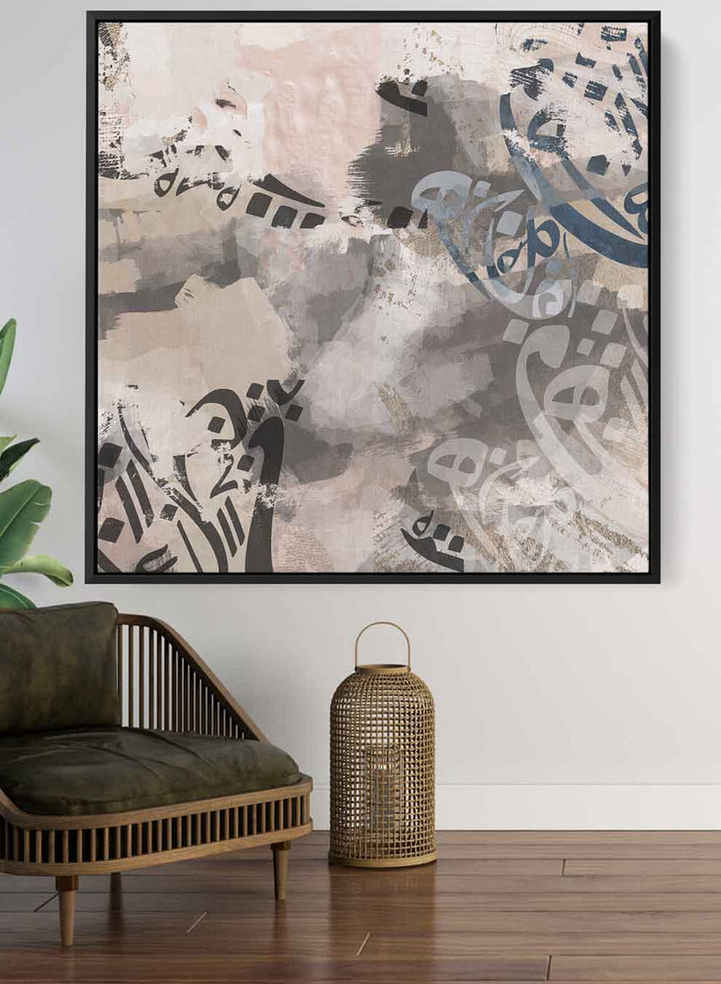 Square Canvas Wall Art Stretched Over Wooden Frame with Black Floating Frame and Abstract Art Painting36