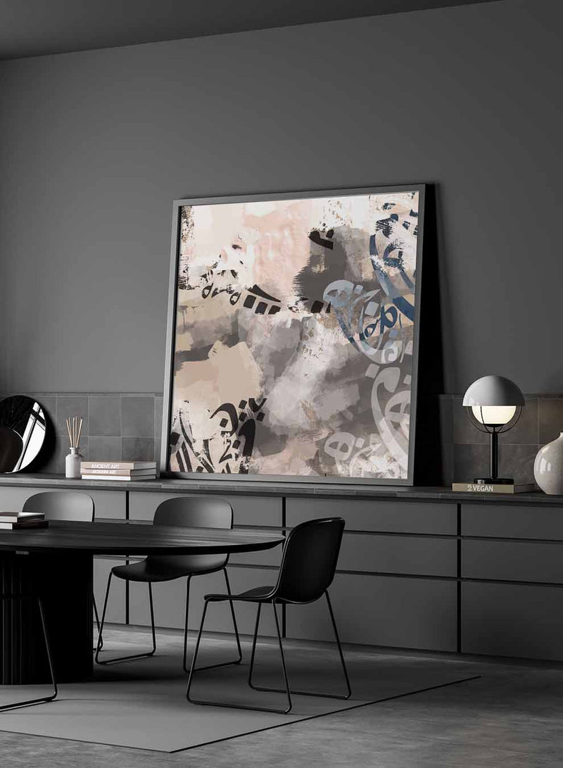 Square Canvas Wall Art Stretched Over Wooden Frame with Black Floating Frame and Abstract Art Painting36