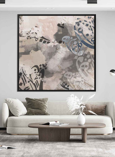 Square Canvas Wall Art Stretched Over Wooden Frame with Black Floating Frame and Abstract Art Painting36