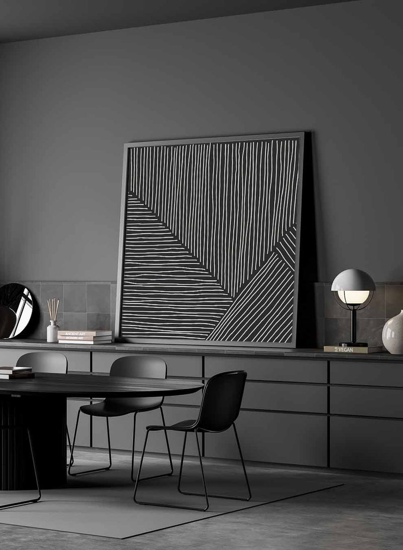 Square Canvas Wall Art Stretched Over Wooden Frame with Black Floating Frame and Trendy Abstract Painting37